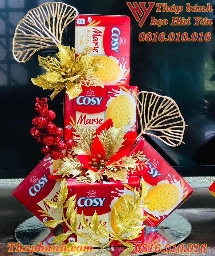 Cách làm tháp bánh kẹo Cosy tài lộc trang trí Tết phong thủy